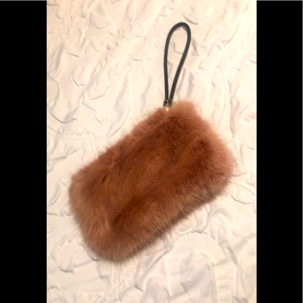 Fuzzy” Pink wrist hang Bag